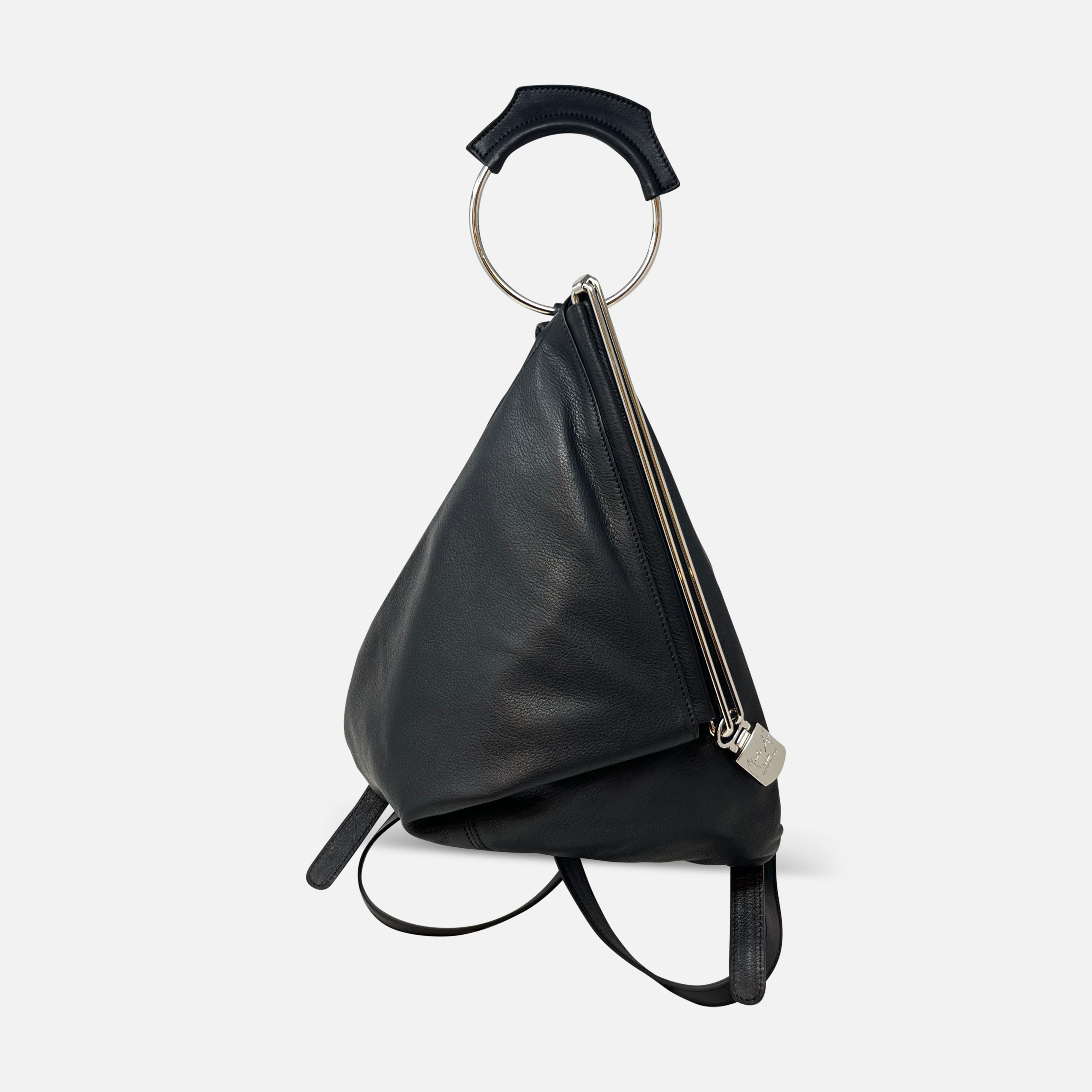 Renato Angi Slide Lock Fold Over Backpack in Black - Big Bag NY