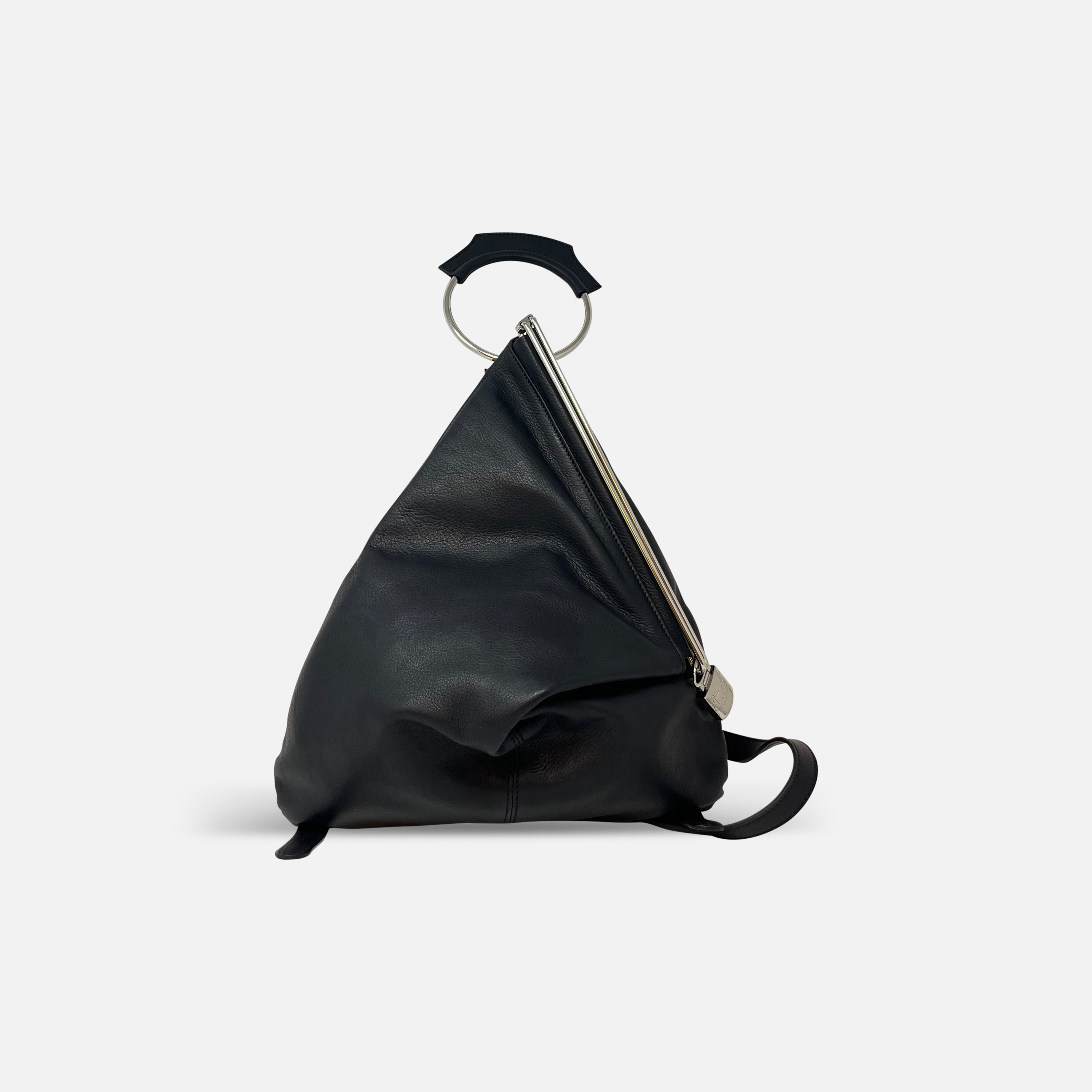 Renato Angi Slide Lock Fold Over Backpack in Black - Big Bag NY