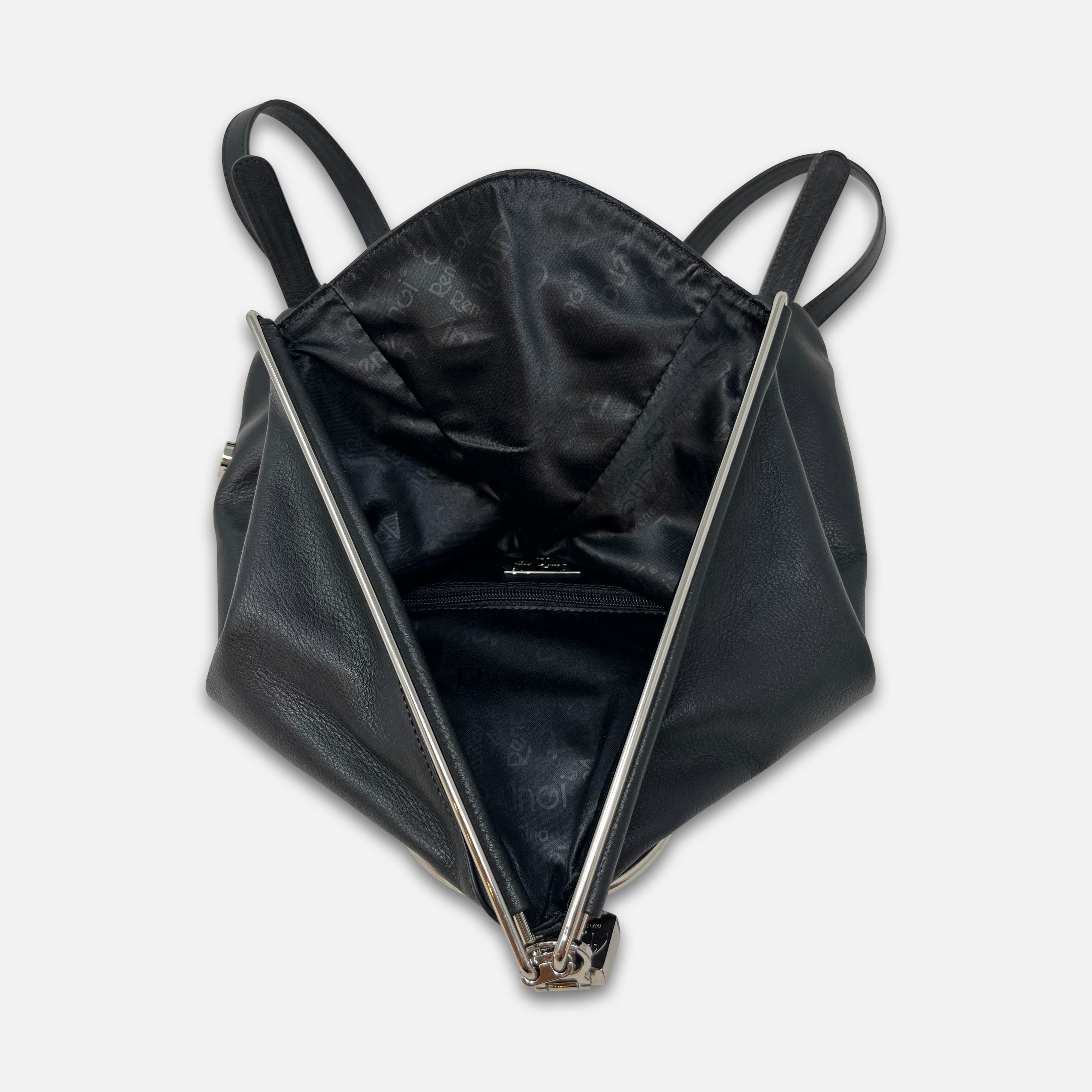 Renato Angi Slide Lock Fold Over Backpack in Black - Big Bag NY