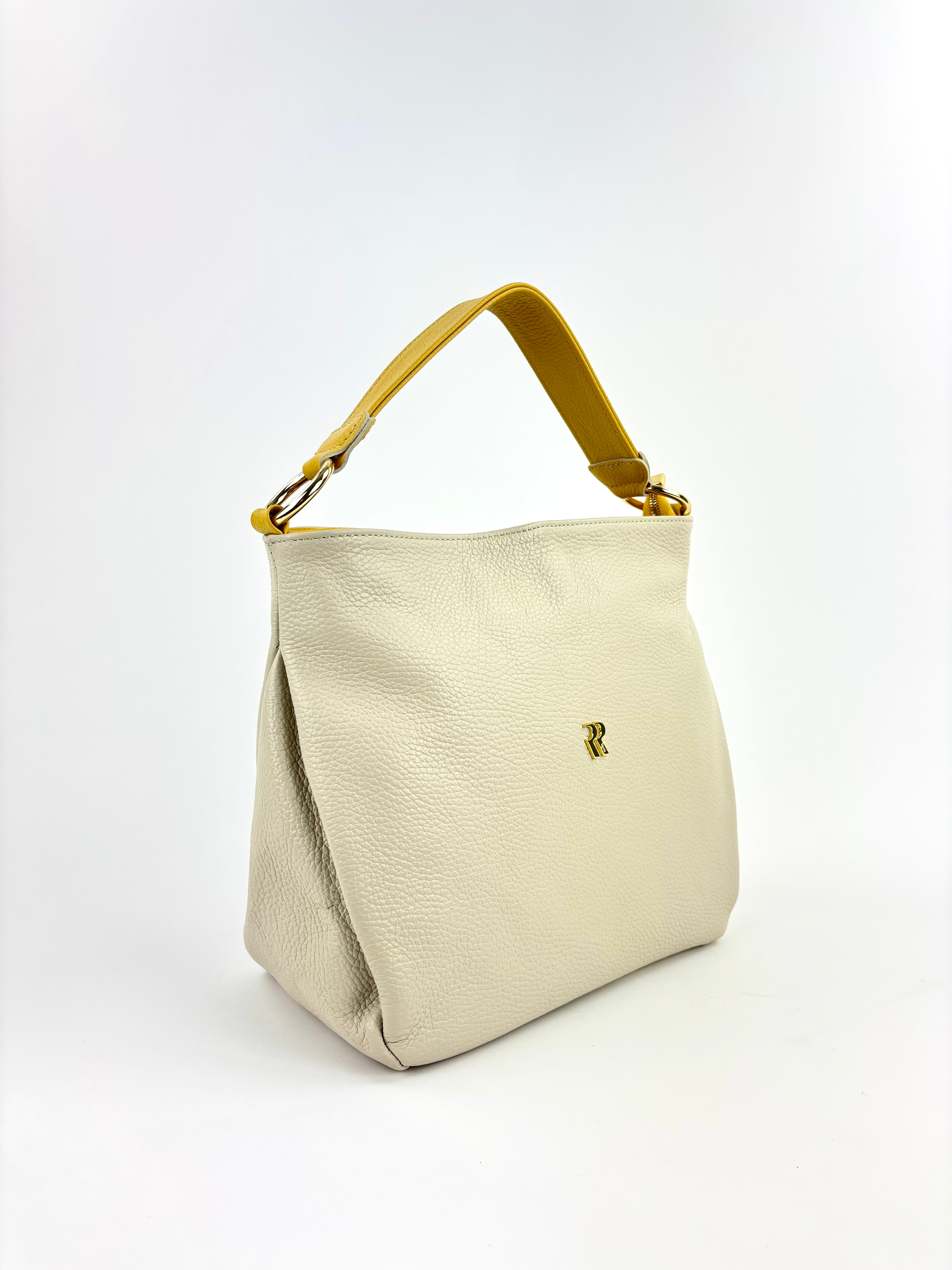 Contrast Trim Medium Bucket Bag White Yellow - Big Bag NY