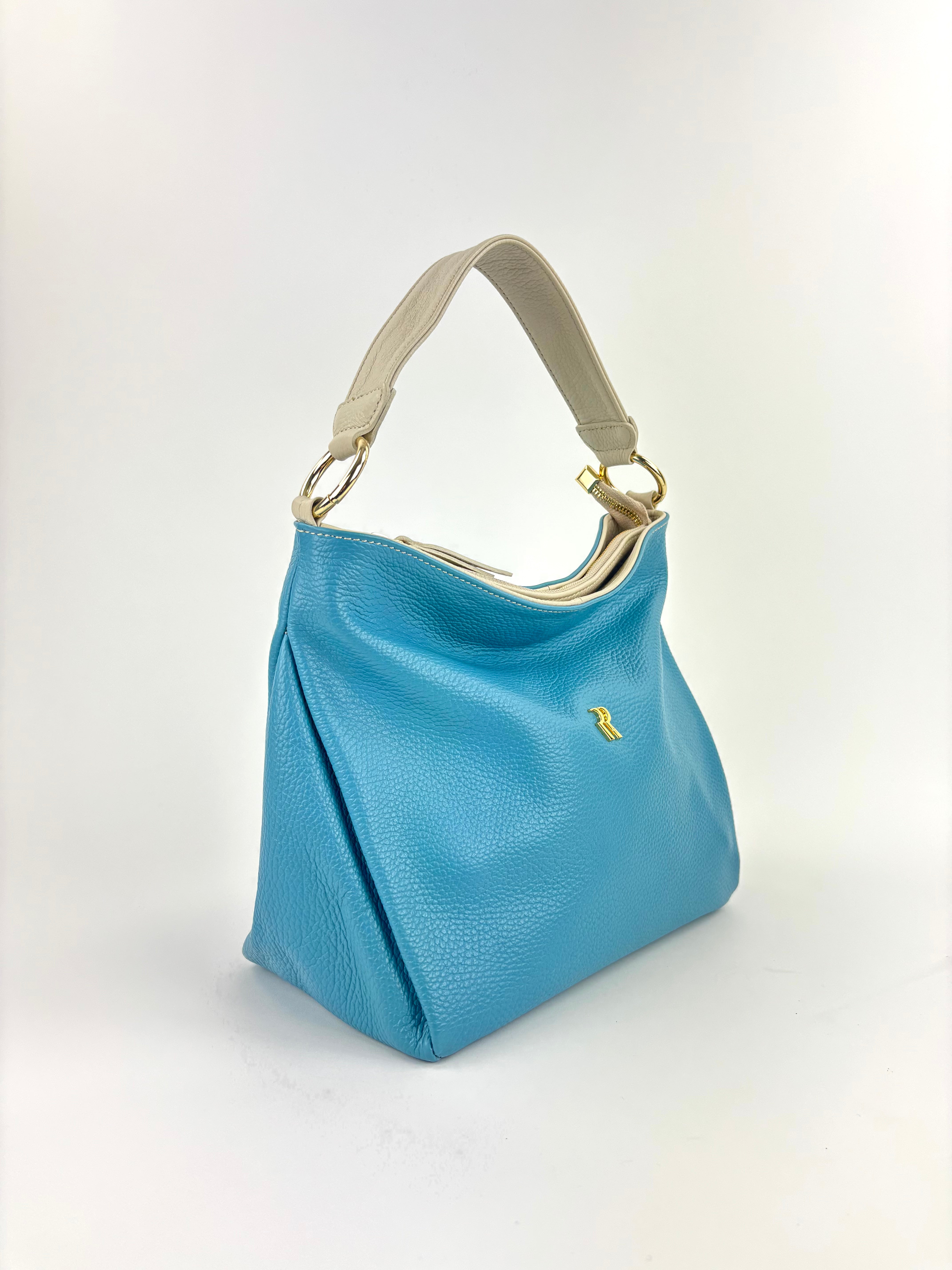 Contrast Trim Medium Bucket Bag Light Blue White - Big Bag NY