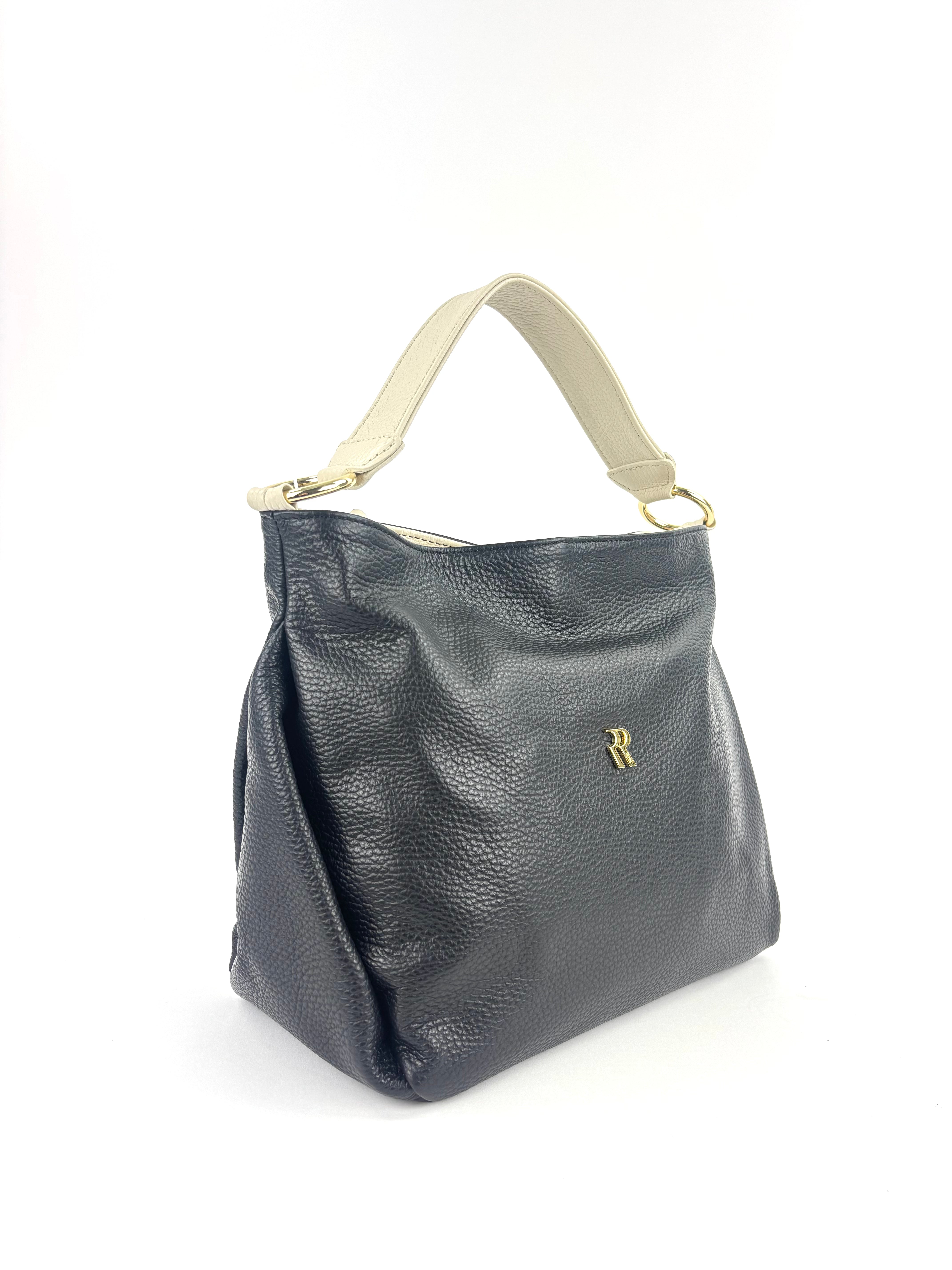 Contrast Trim Medium Bucket Bag Black White- Big Bag NY
