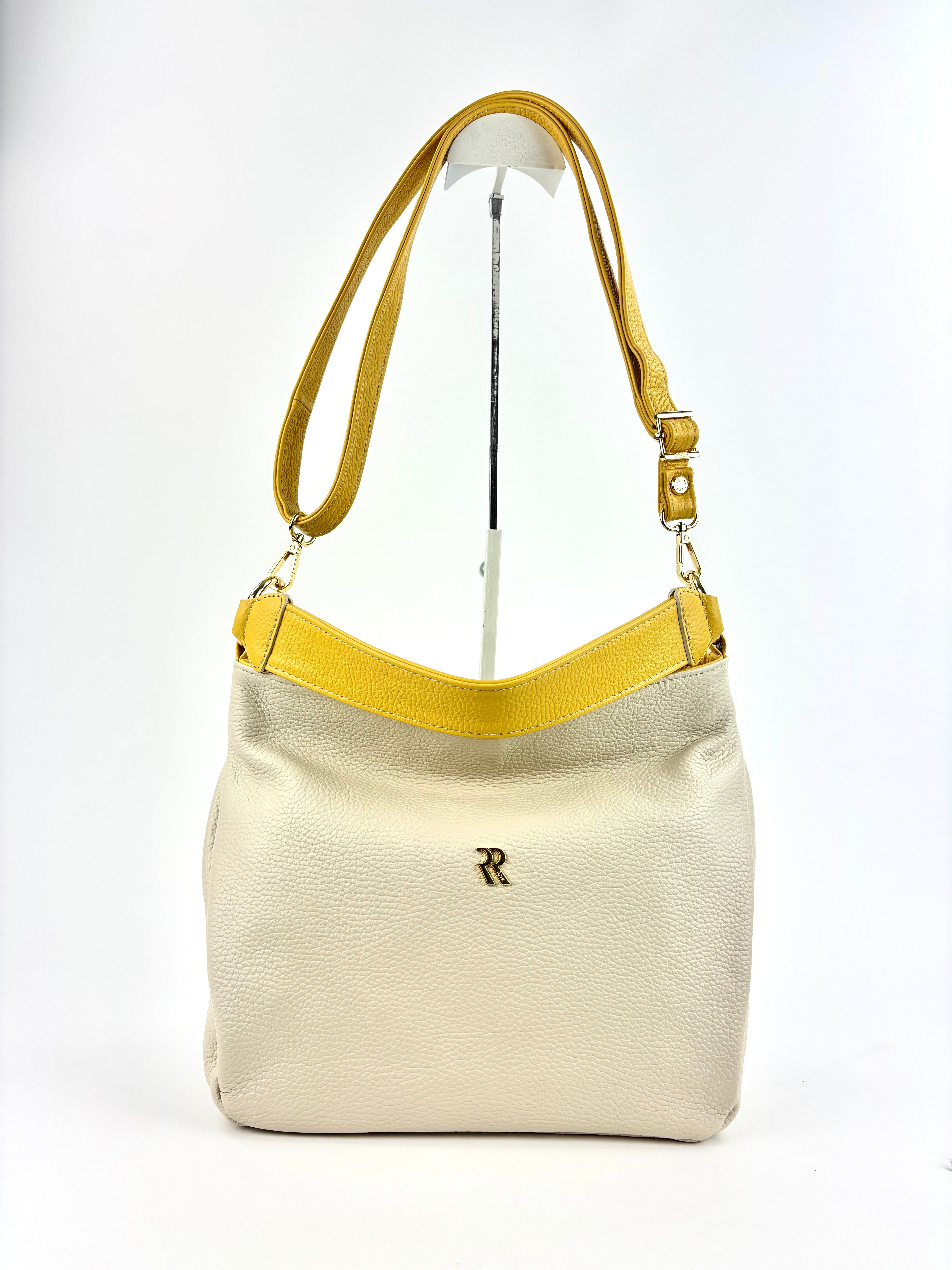 Contrast Trim Medium Bucket Bag White Yellow - Big Bag NY