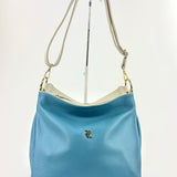 Contrast Trim Medium Bucket Bag Light Blue White - Big Bag NY