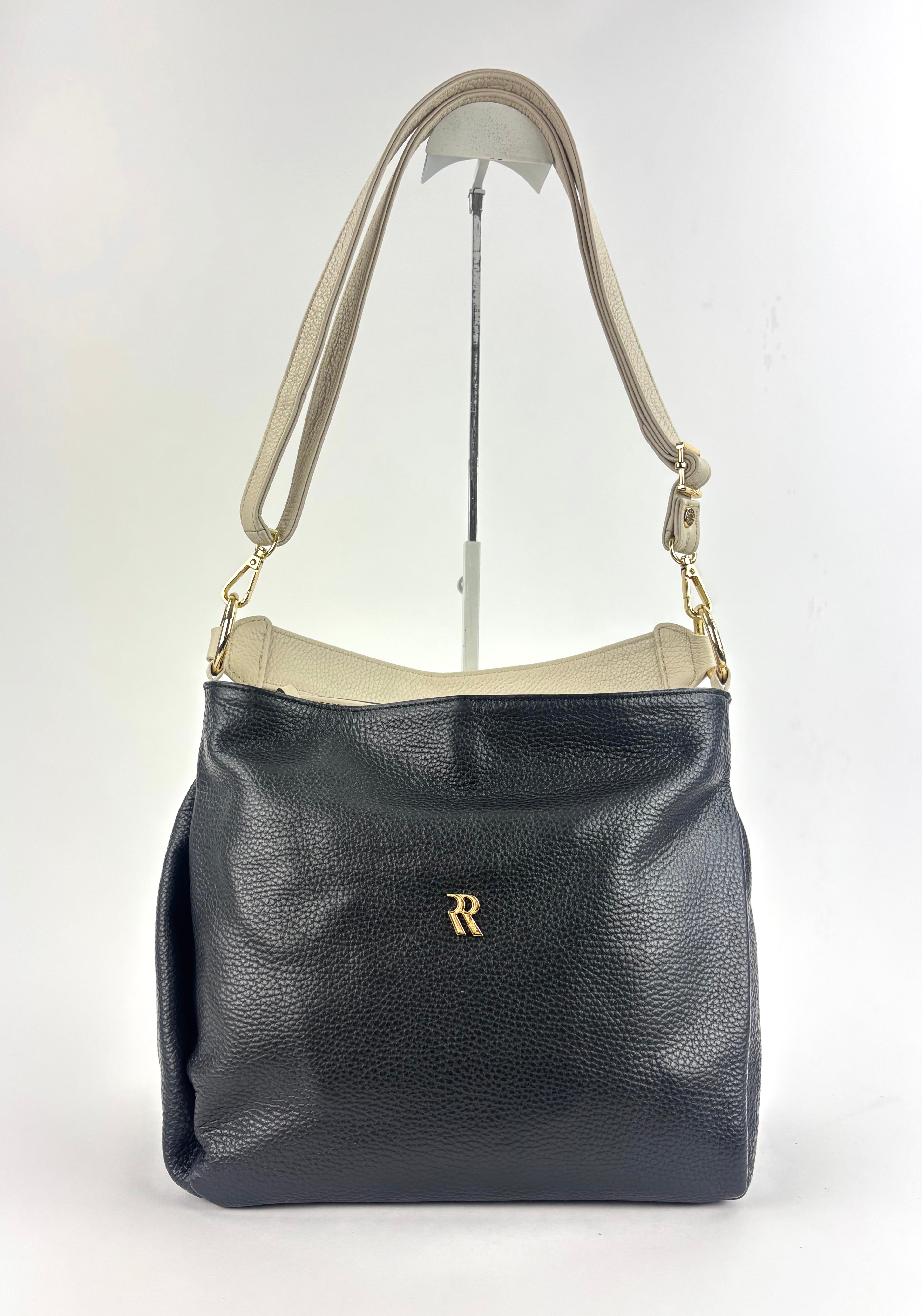 Contrast Trim Medium Bucket Bag Black White- Big Bag NY
