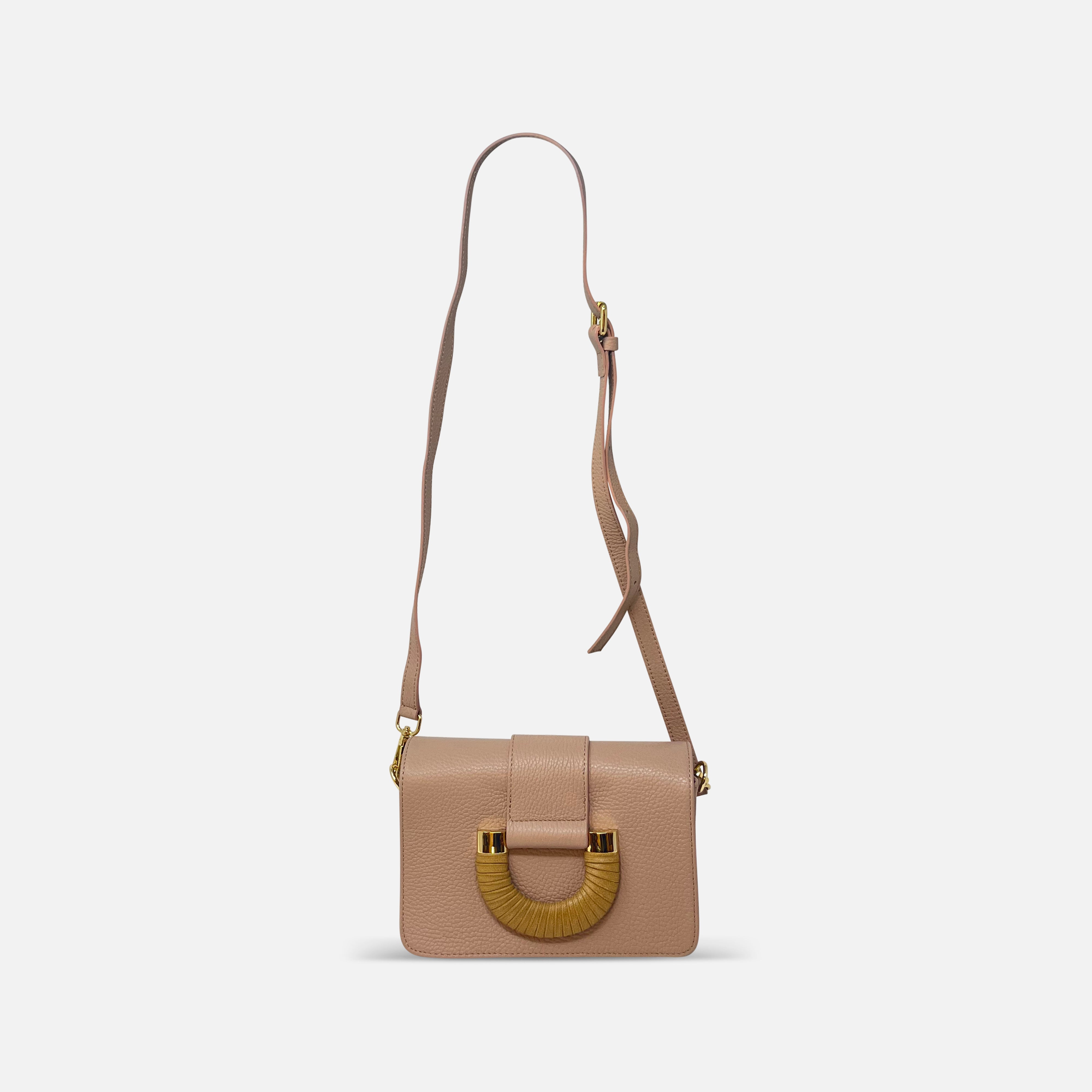 Innué Small Flap Shoulder Bag with Leather Wrapped Buckle Nude - Big Bag NY