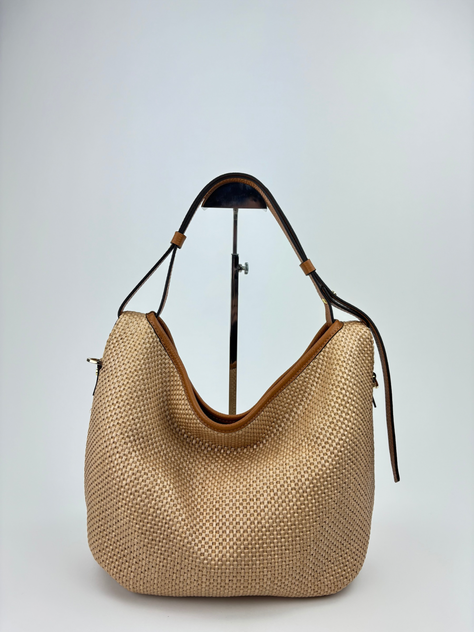 LORISTELLA Jane Small Raffia Hobo Cuoio - Big Bag NY