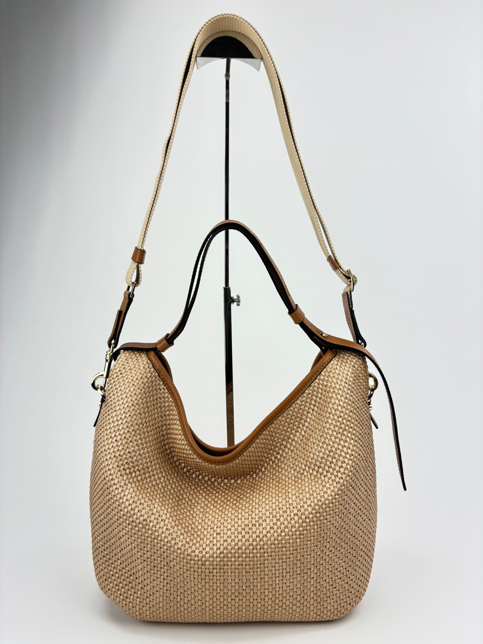 LORISTELLA Jane Small Raffia Hobo Cuoio - Big Bag NY