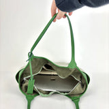 Marco Masi Small Raffia Zip Tote with Leather Side Pockets Green - Big Bag NY