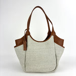 Marco Masi Small Raffia Zip Tote with Leather Side Pockets Tan - Big Bag NY