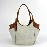 Marco Masi Small Raffia Zip Tote with Leather Side Pockets Tan - Big Bag NY