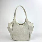 Marco Masi Small Raffia Zip Tote with Leather Side Pockets White - Big Bag NY