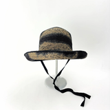 PCNQ CLEO Raffia Round Raffia Sun Hat in Grey with Black RIbbon Ties - Big Bag NY