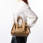 Plinio Visona Queen Small Top Handle Tassel Tote Tan - Big Bag NY