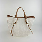 Plinio Visona Paglia Medium Raffia Double Handle Tassel Tote White - Big Bag NY
