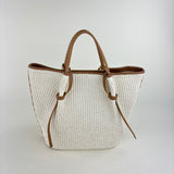 Plinio Visona Paglia Medium Raffia Double Handle Tassel Tote White - Big Bag NY