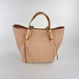 Plinio Visona Paglia Medium Raffia Double Handle Tassel Tote Tan - Big Bag NY