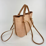 Plinio Visona Paglia Medium Raffia Double Handle Tassel Tote Tan - Big Bag NY