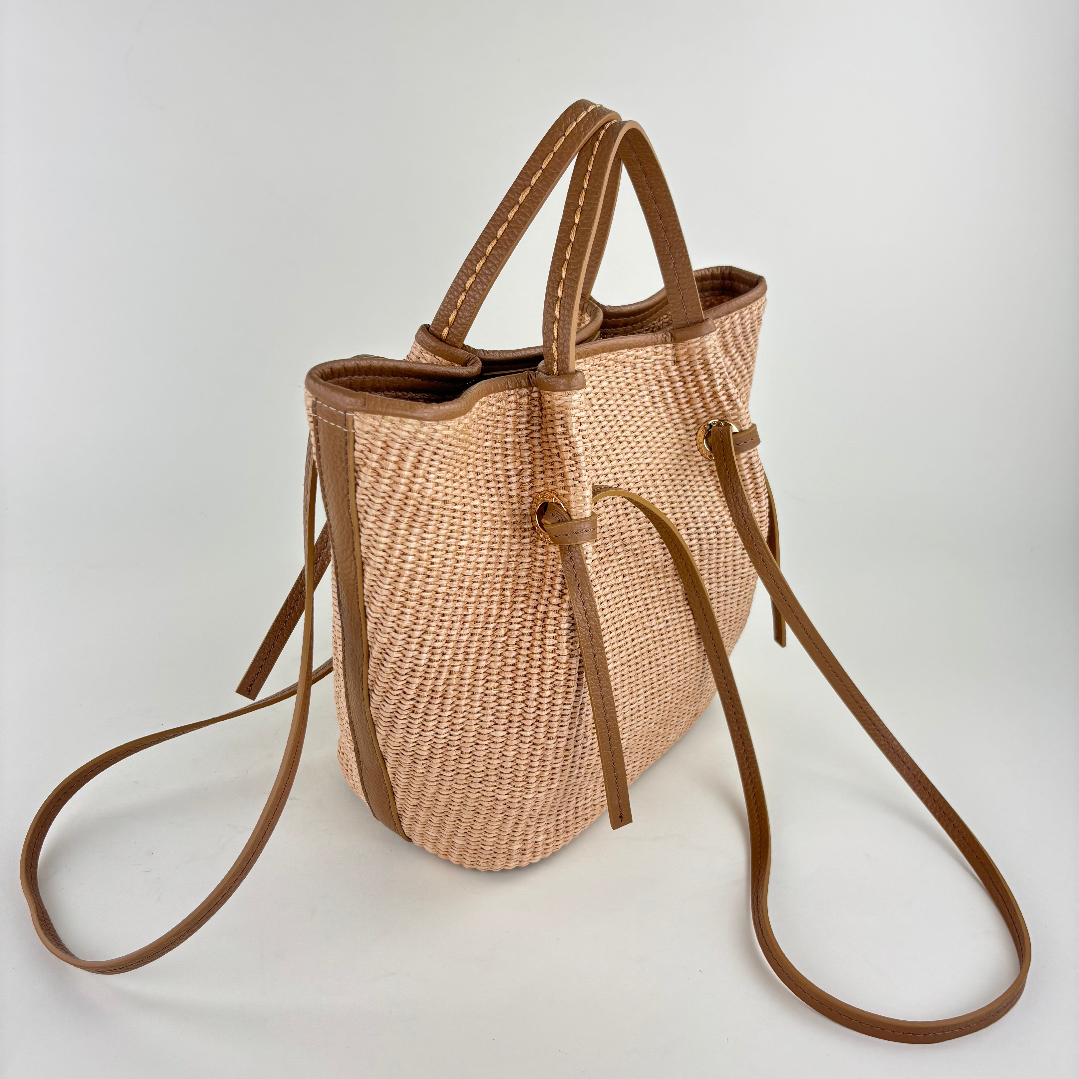 Plinio Visona Paglia Medium Raffia Double Handle Tassel Tote Tan - Big Bag NY