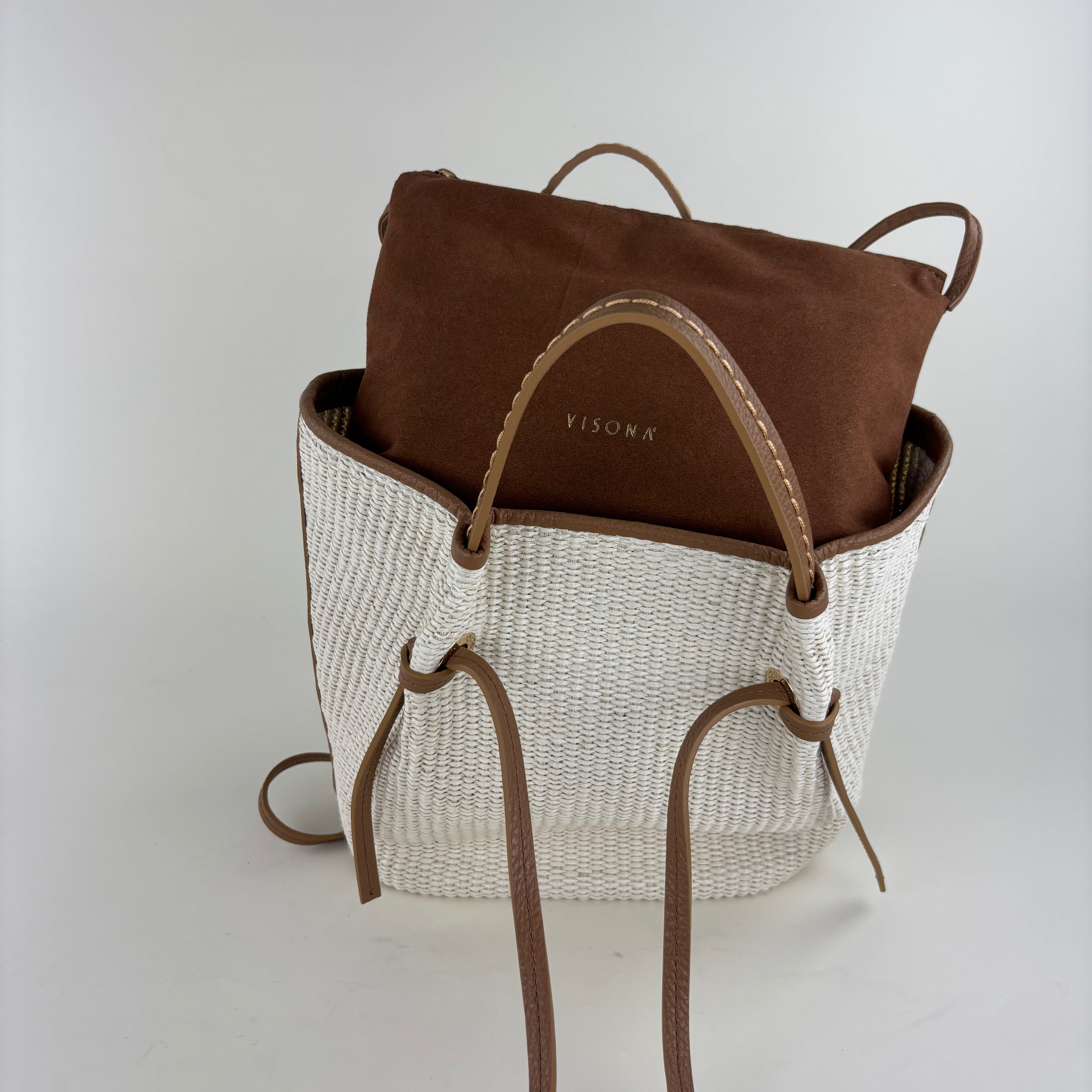 Plinio Visona Paglia Medium Raffia Double Handle Tassel Tote White - Big Bag NY