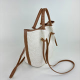Plinio Visona Paglia Medium Raffia Double Handle Tassel Tote White - Big Bag NY