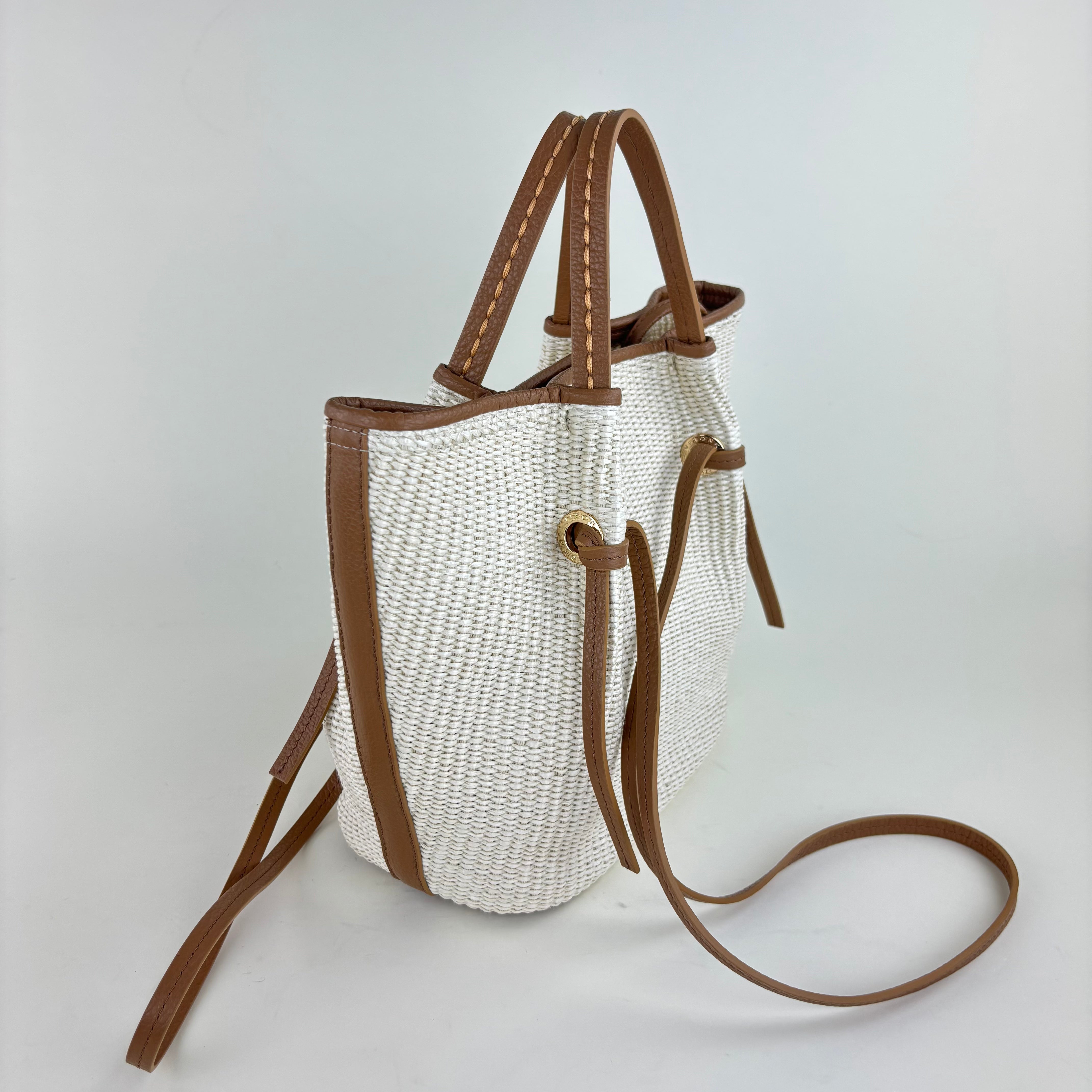 Plinio Visona Paglia Medium Raffia Double Handle Tassel Tote White - Big Bag NY