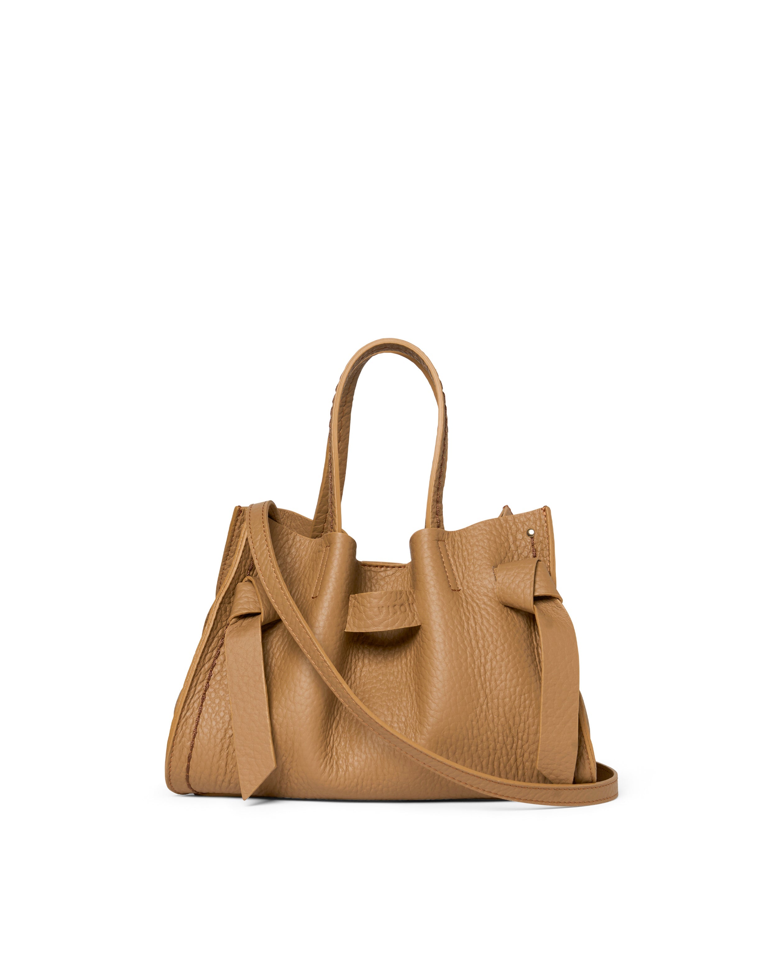 Plinio Visona Queen Small Top Handle Tassel Tote Tan - Big Bag NY