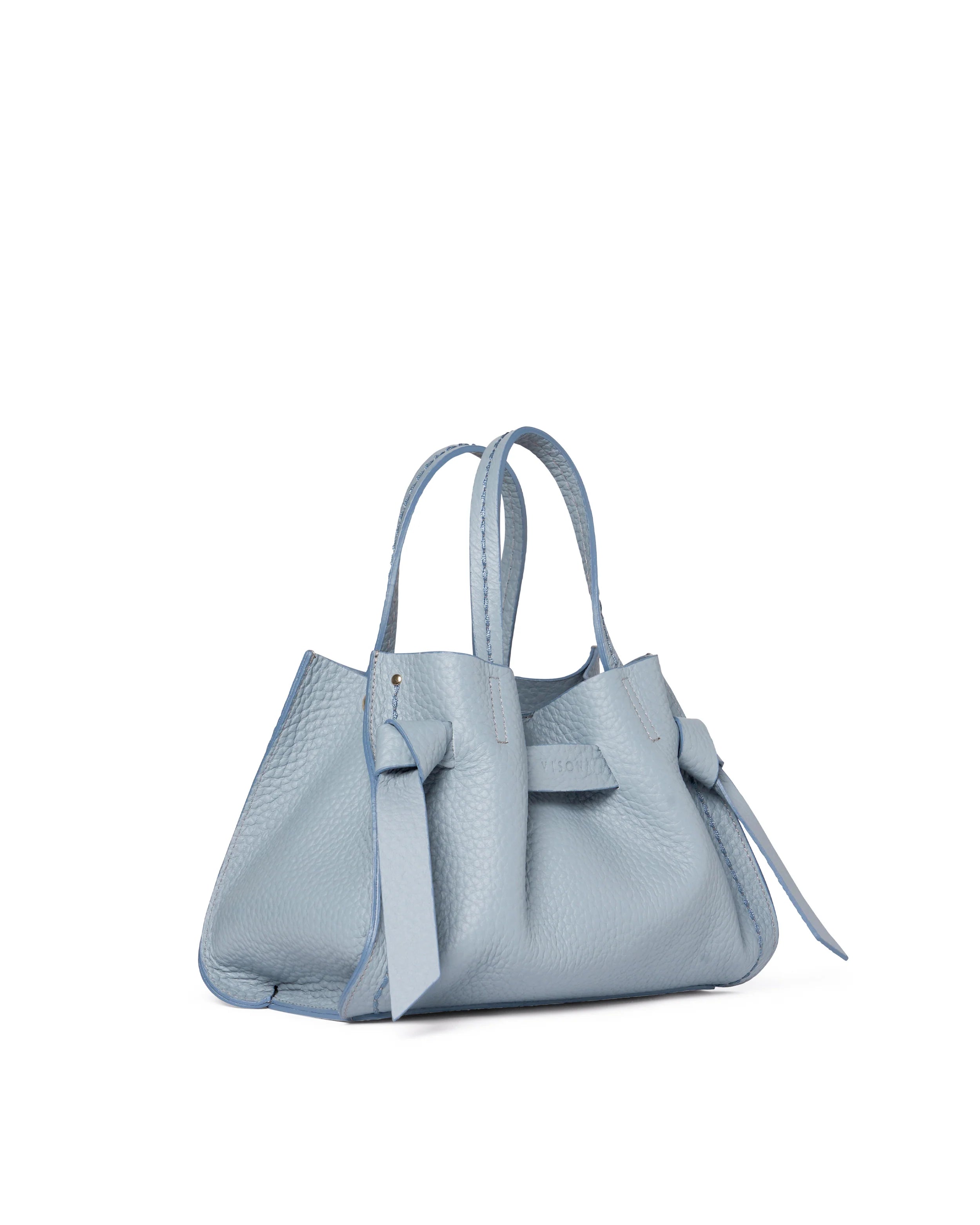 Plinio Visona Queen Small Top Handle Tassel Tote Blue - Big Bag NY