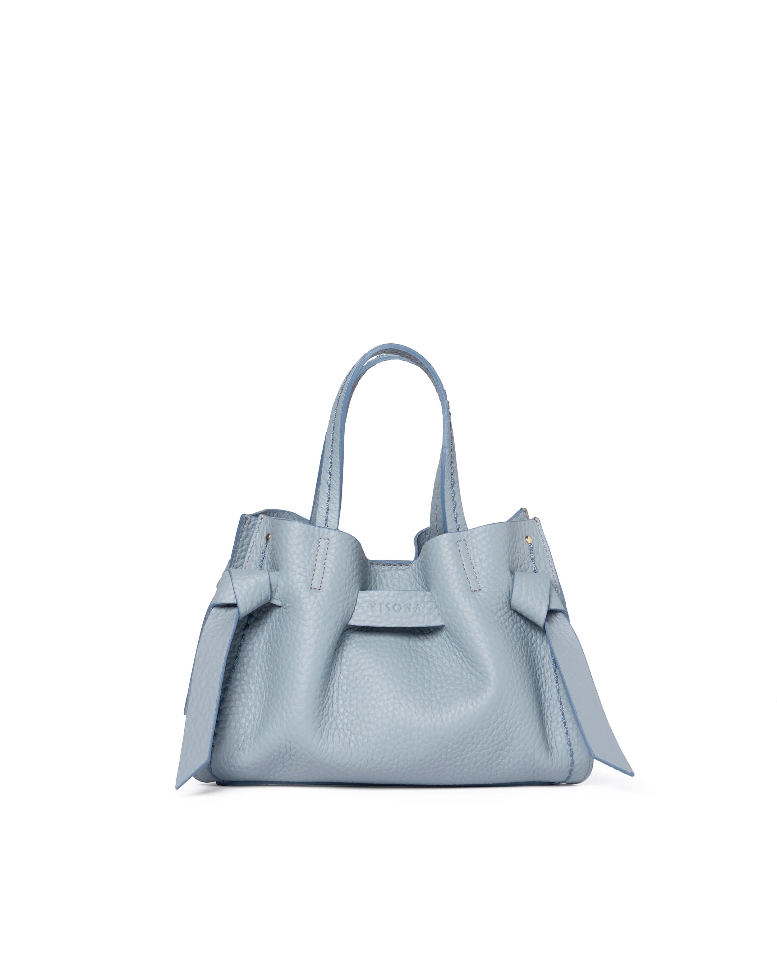 Plinio Visona Queen Small Top Handle Tassel Tote Blue - Big Bag NY
