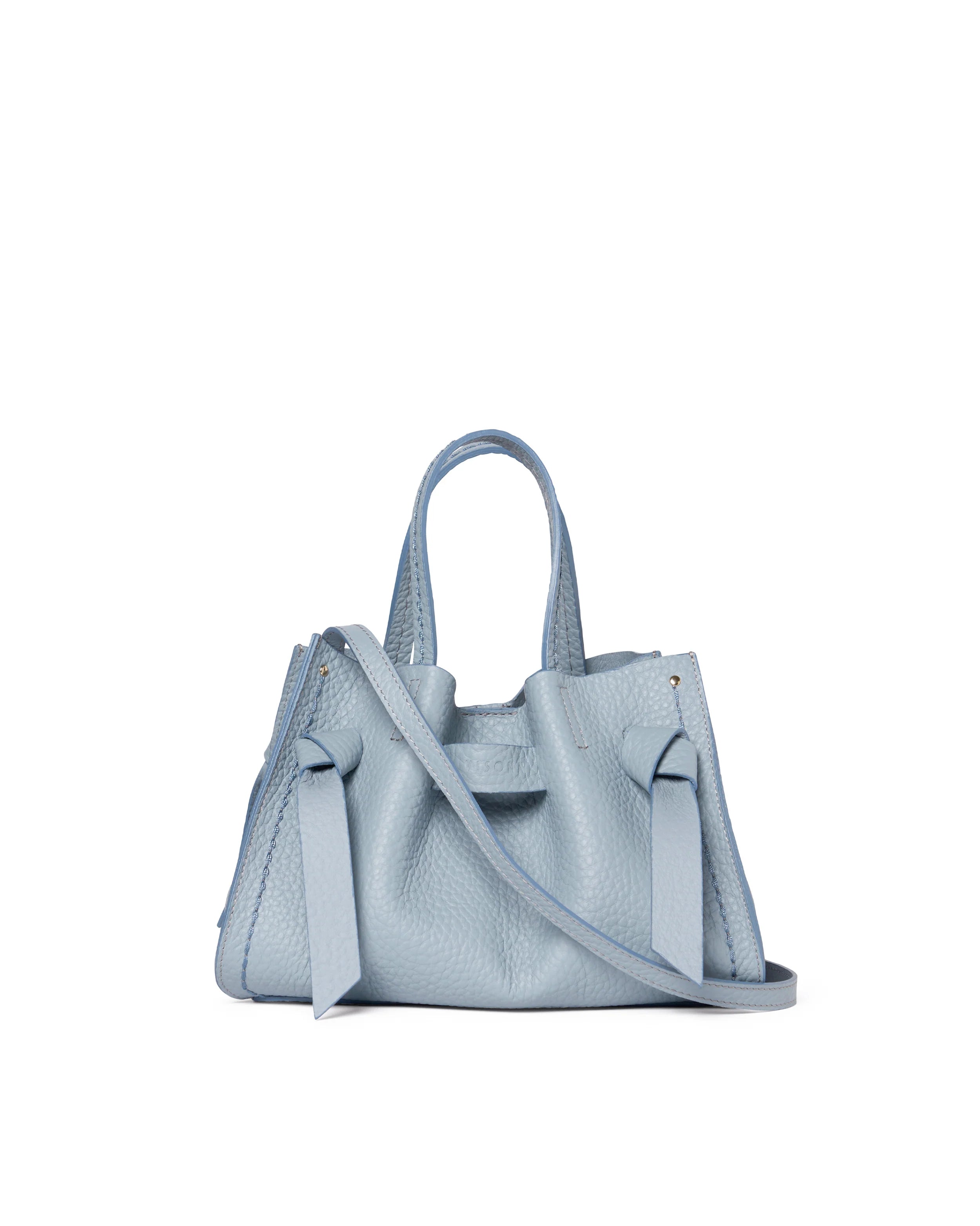 Plinio Visona Queen Small Top Handle Tassel Tote Blue - Big Bag NY