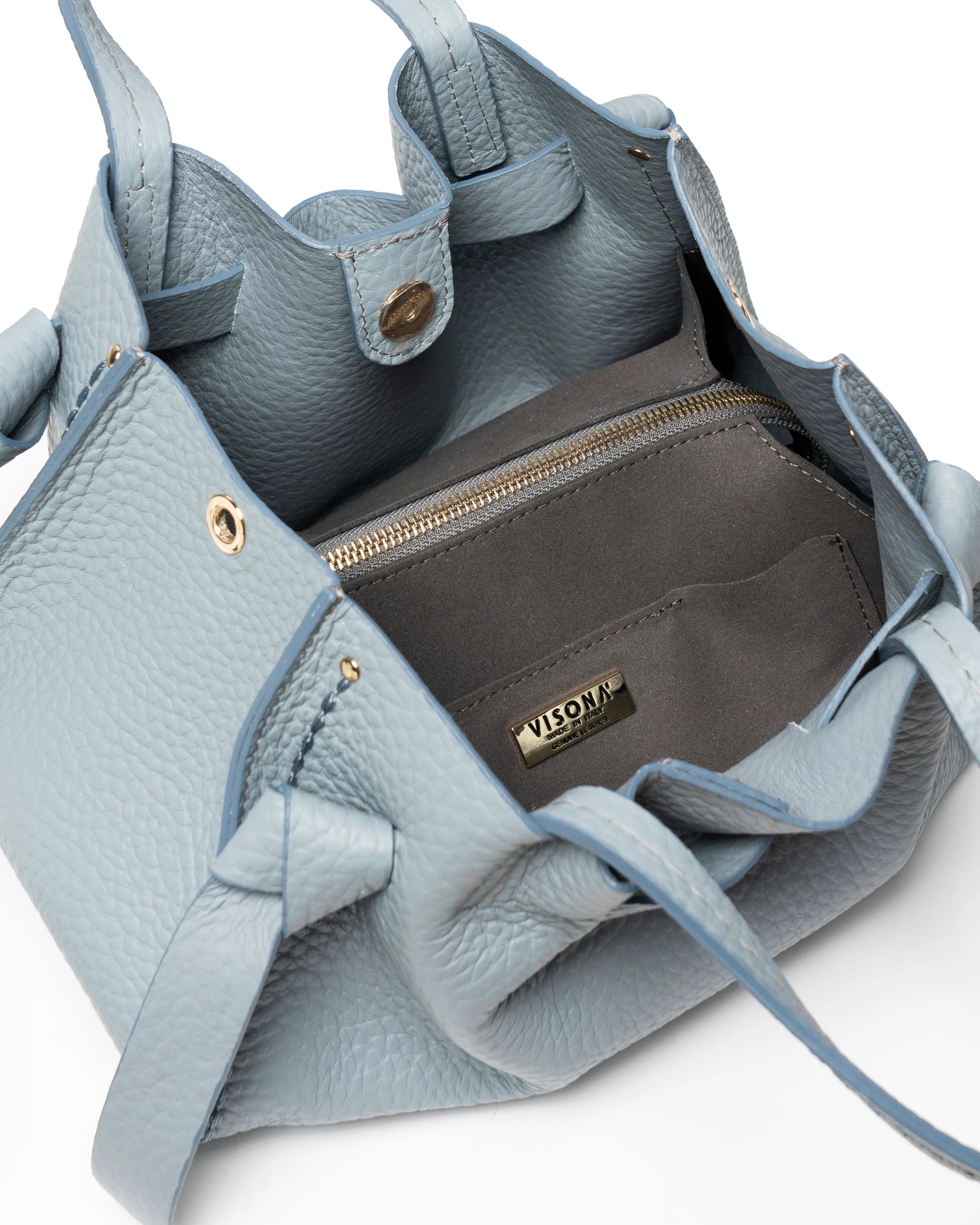 Plinio Visona Queen Small Top Handle Tassel Tote Blue - Big Bag NY
