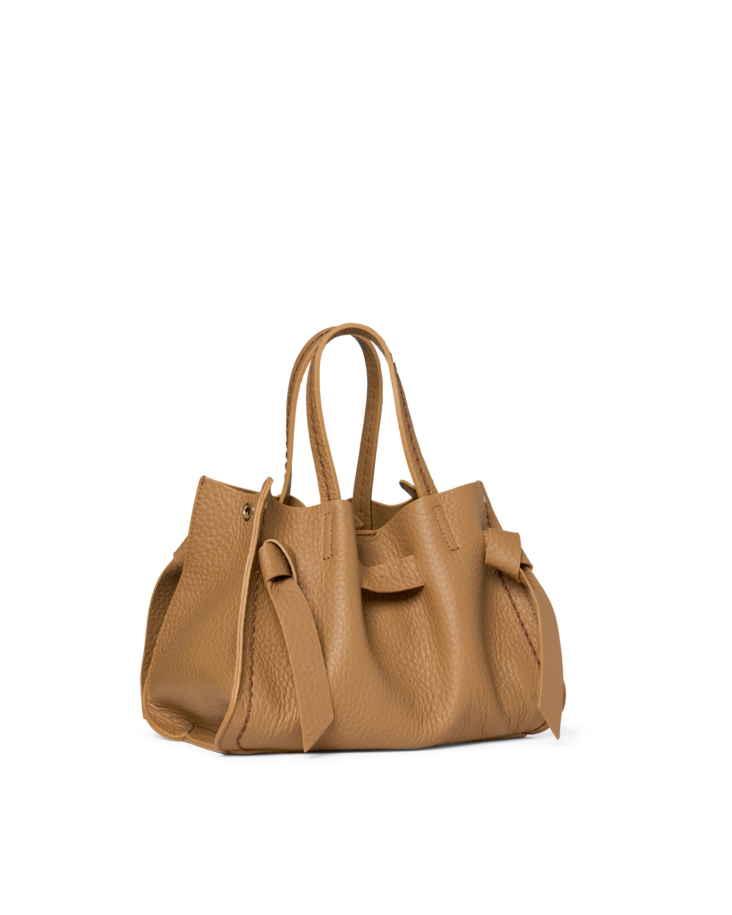 Plinio Visona Queen Small Top Handle Tassel Tote Tan - Big Bag NY
