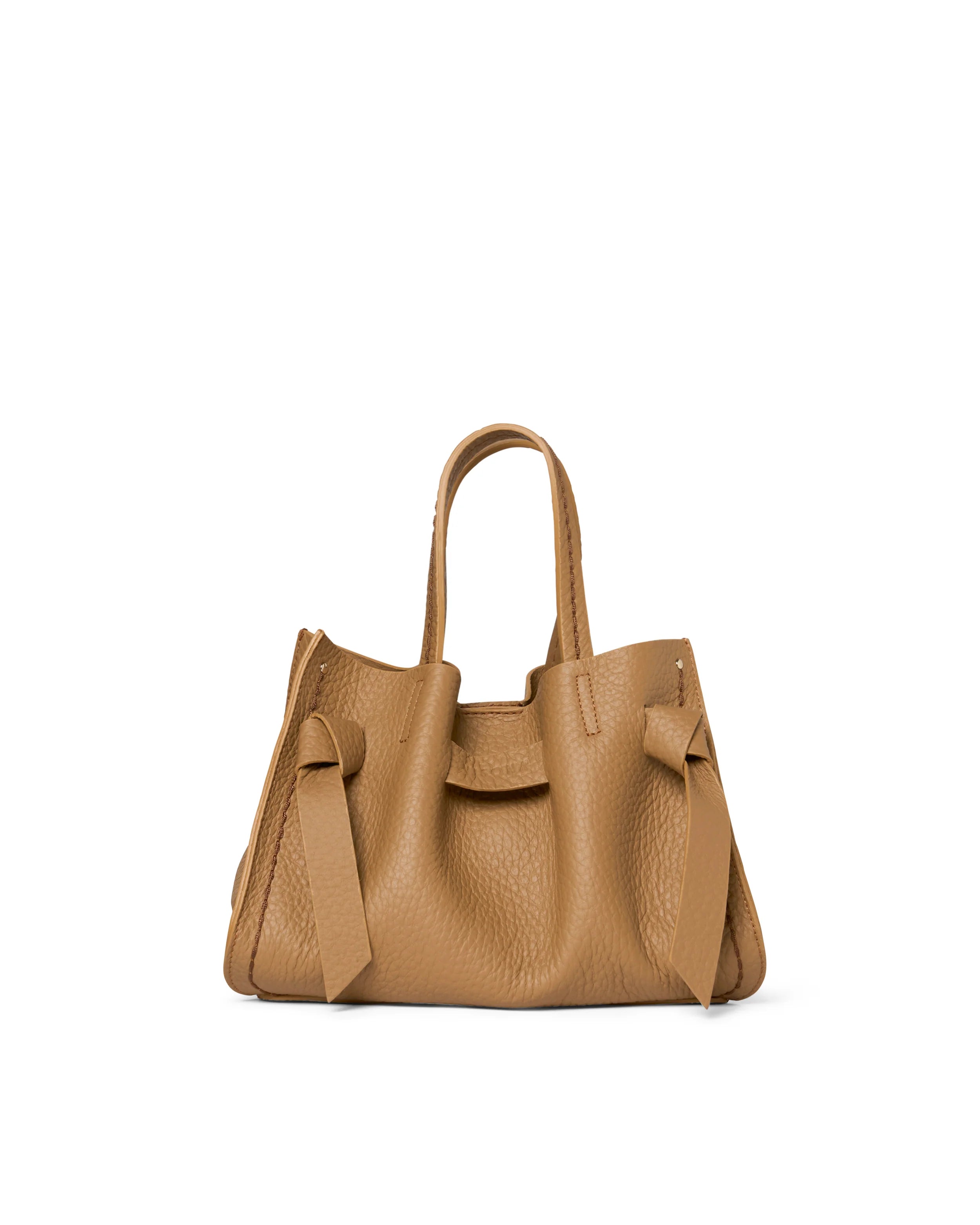 Plinio Visona Queen Small Top Handle Tassel Tote Tan - Big Bag NY