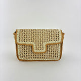 Straw Caning Flap Shoulder Bag in Beige and Tan Crochet - Big Bag NY