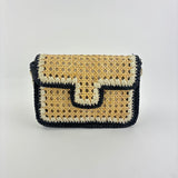 Straw Caning Flap Shoulder Bag in Black and White Crochet - Big Bag NY