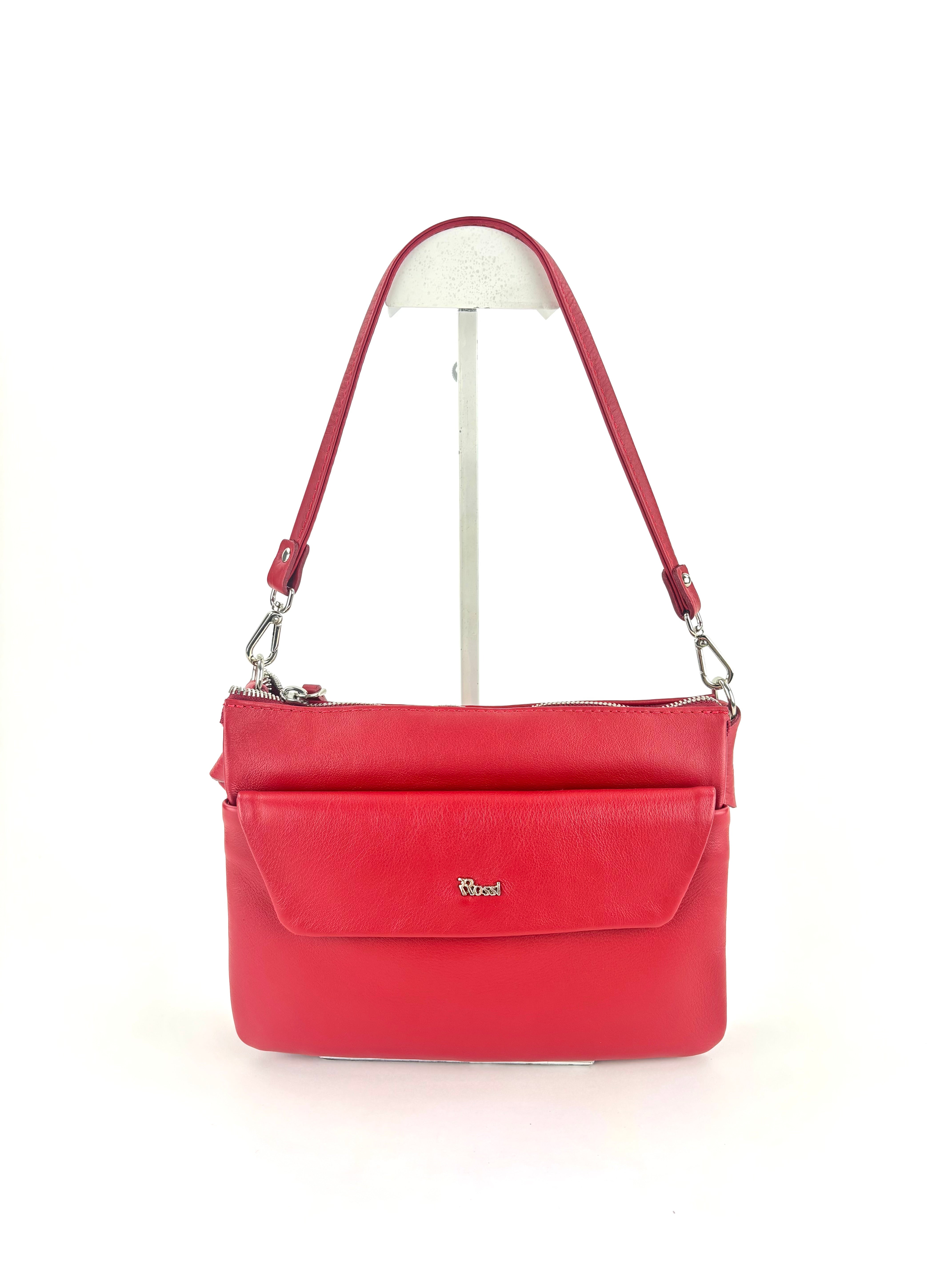 Triple Compartment Small Shoulder Bag Red - Big Bag NY