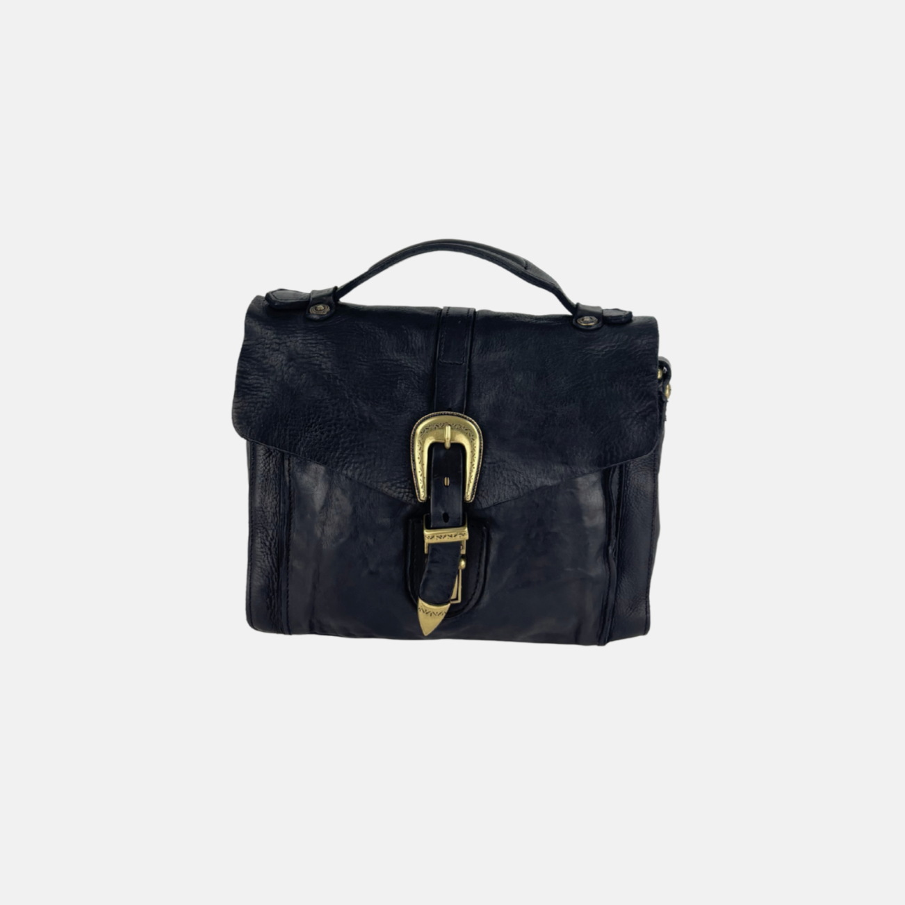 Campomaggi PORZIA Small Black Satchel Bag with Gold Buckle - Big Bag NY