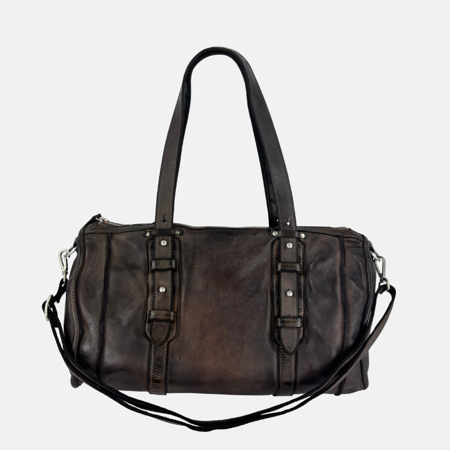 VLD AZAR Leather Duffel Bag in Dark Brown - Big Bag NY