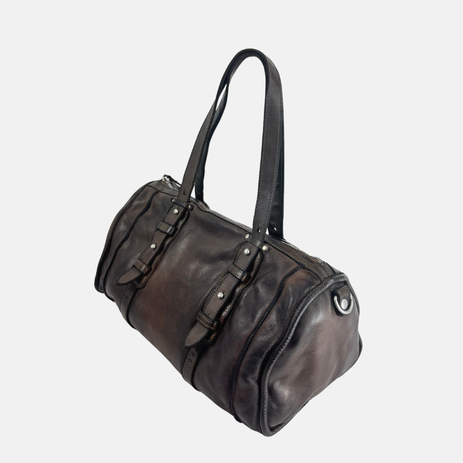 VLD AZAR Leather Duffel Bag in Dark Brown - Big Bag NY side