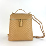 Woven Leather Convertible Backpack Camel - Big Bag NY