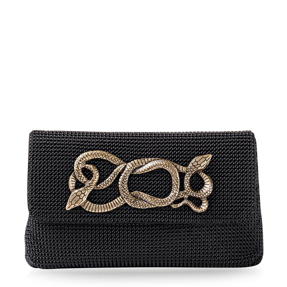 Whiting and Davis Serpents Clutch Black - Big Bag NY