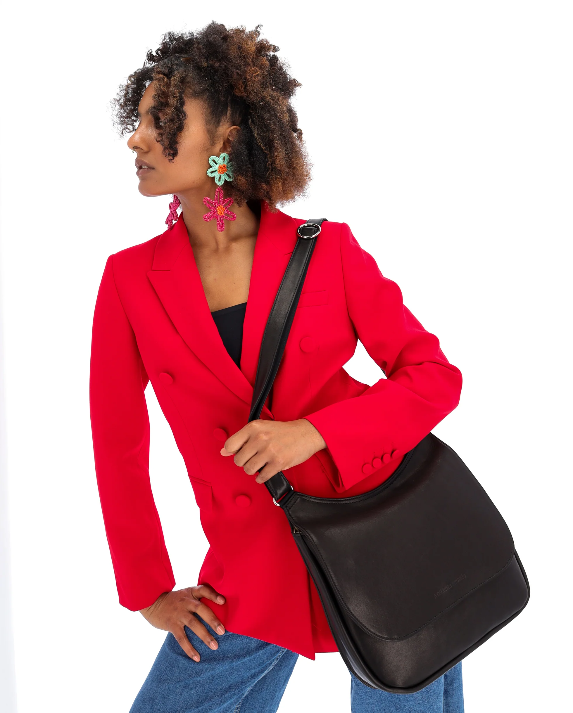Ateliers Foures ARTEMIS medium Crossbody Bag with Flap B 314 Noir Black - Big Bag N