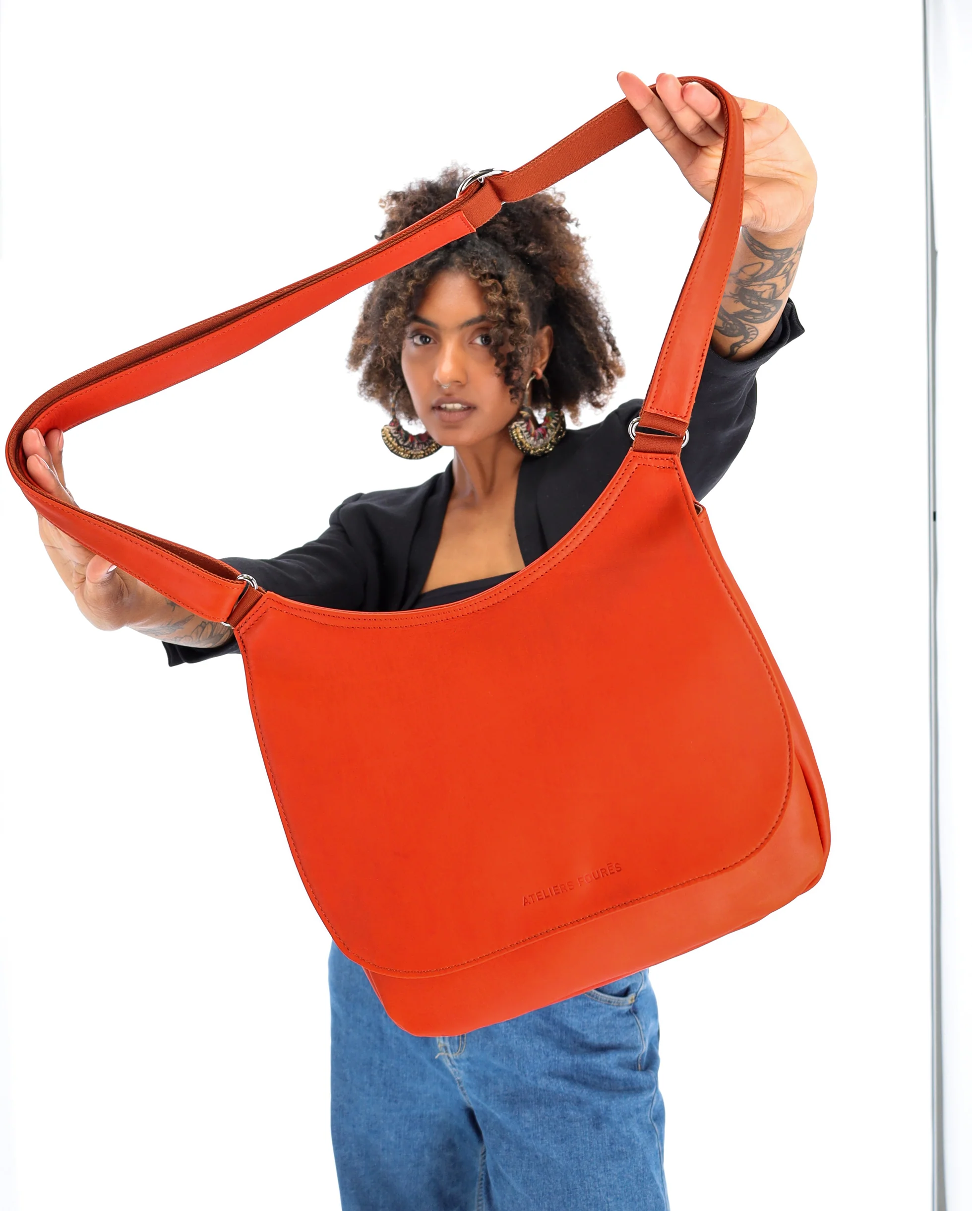 Ateliers Foures ARTEMIS medium Crossbody Bag with Flap B 314 Orange Confite - Big Bag NY