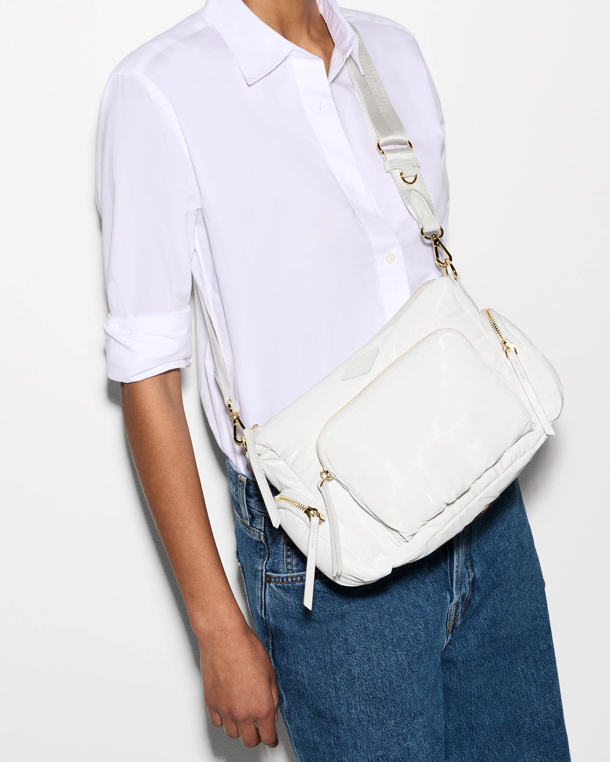 MZ Wallace Chelsea Crossbody Bag in Chalk Liquid - Big Bag NY