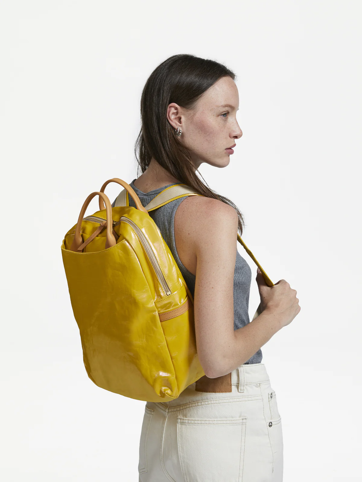 Yellow discount leather backpack