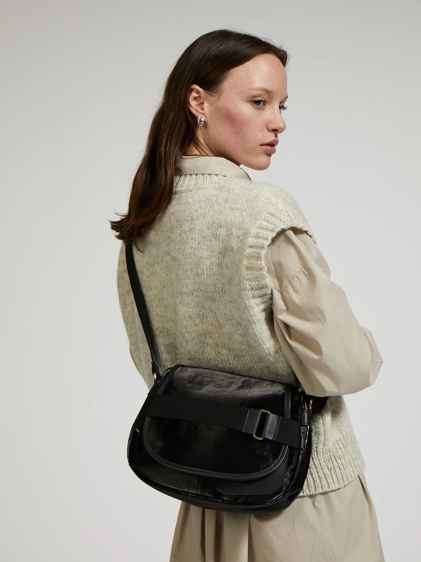 Jack Gomme PETIT GABY Linen Messenger Bag Noir - Big Bag NY
