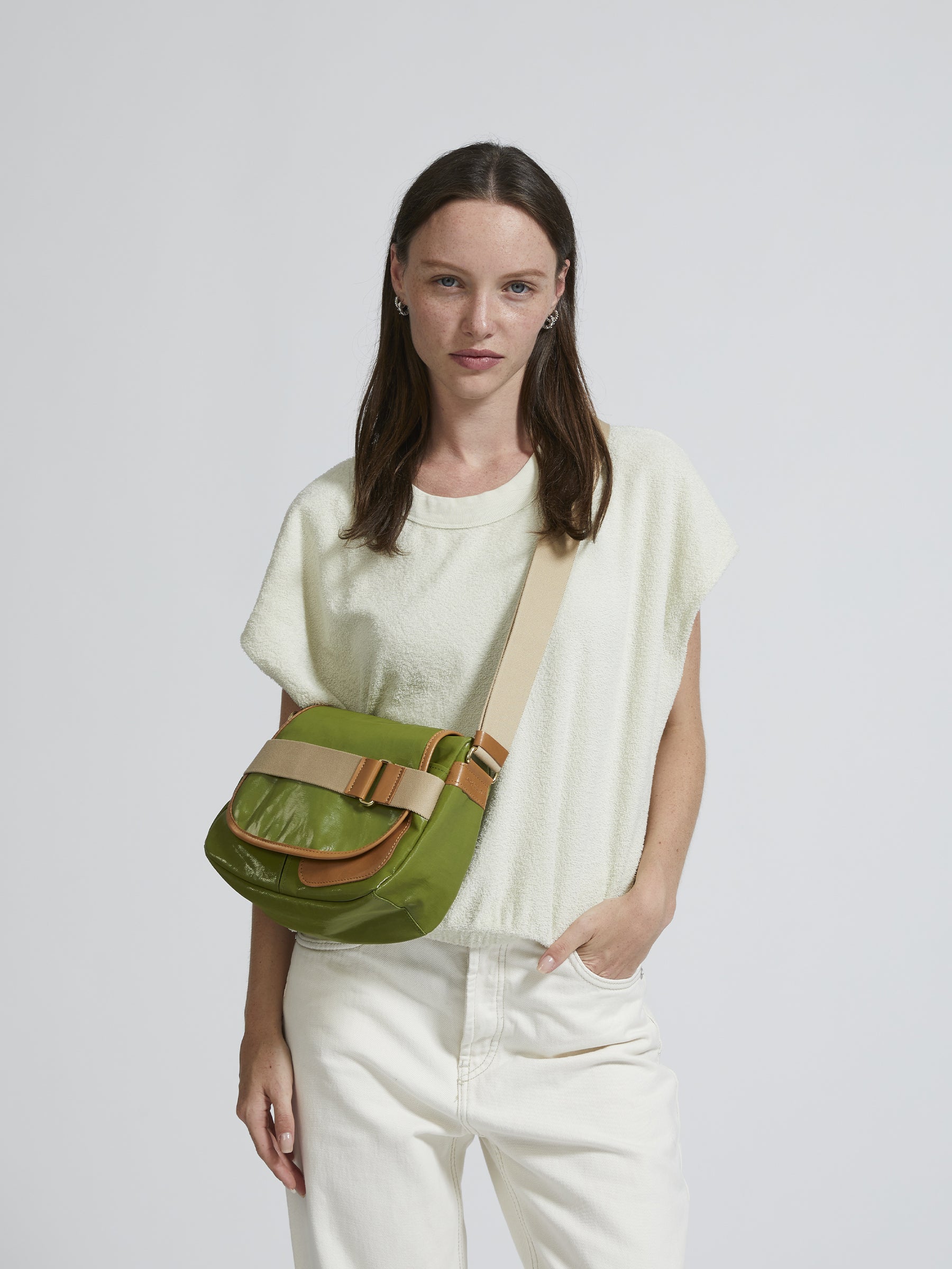Jack Gomme PETIT GABY Linen Messenger Bag Green - Big Bag NY