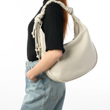 Visona Braided Leather Hobo Tassel Medium Round Hobo