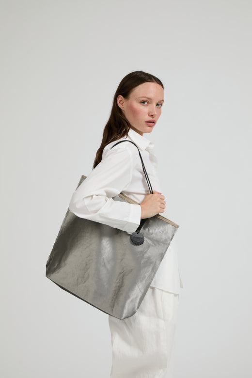 Jack Gomme Atelier Lin Linen Amie Tote in Silver - Big Bag NY