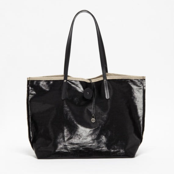 Jack Gomme Atelier Lin Coated Linen Bahia Tote Black Noir - Big Bag NY